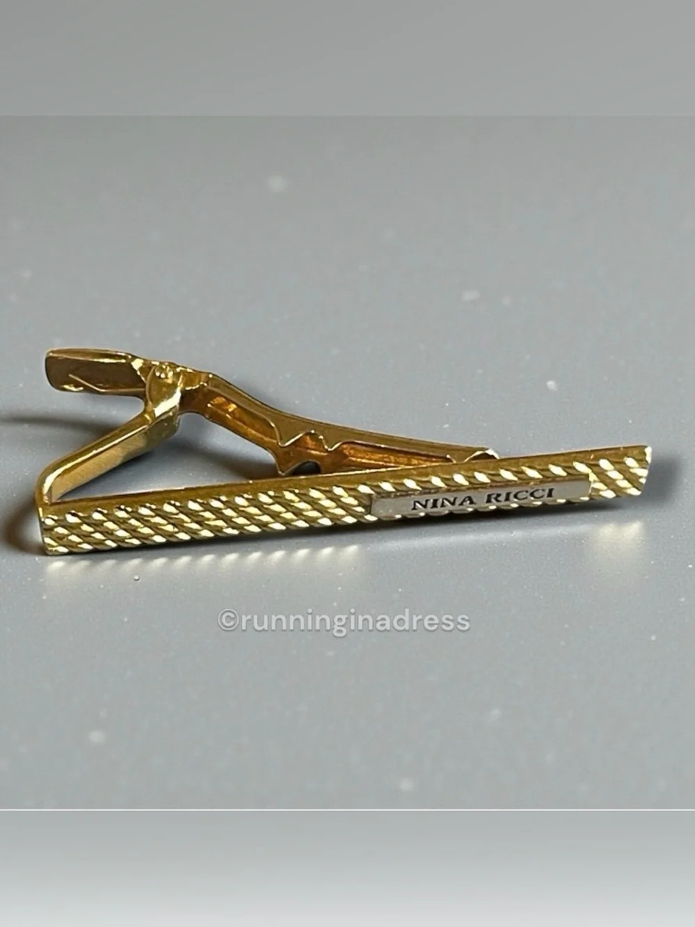 VTG Nina Ricci Paris Crosshatch Gold & Silver Tie Clip Bar Germany 2.5